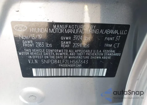 2020 Hyundai Elantra Sel from USA, damaged, VIN 5NPD84LF2LH567643